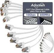 Adoreen Cat 7 Flat Ethernet Cable 3 Ft/10 Pack, High-Speed Shielded Internet Network Cable with Low Profile&Compact RJ45 Connector, Thin Slim Short Cat 6E 6A Patch Cord,S/FTP,POE,10Gbps 600MHZ, White