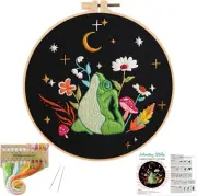 Frog Embroidery Kits for Beginners Adults,Art Night Pattern Cross Stitch Kit,Sta