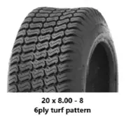 20 X 8.00 - 8" TYRES 6PLY suit RIDE ON MOWERS/GOLF CARTS/MINI DIGGERS