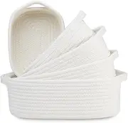 5-Piece Rectangle Storage Basket Set- Natural Cotton Rope Woven Baskets for Organizing! Small Basket for Montessori, Baby Nursery, Dog Toy Baskets, Cat Toy Box, Bathroom Organization Bin