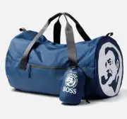 SUNTORY BOSS COFFEE Packable Boston bag, blue nylon outdoor travel from japan