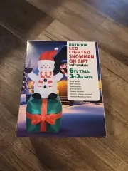 Inflatable 6 Ft Snowman On Gift Led Lighted Nib