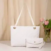 NNEDSZ Elegant Quilted Tote Bag with Matching Clutch in White