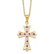 Sterling Silver Diamond Fascination Mystique 18K Gold-Plated And Ruby Cross 18 Inch Necklace