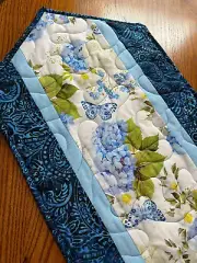 Handcrafted-Quilted Table Runner- Spring is Coming-Beautiful in Blue NEW 2025