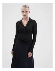 [Unison] Collared Textured Top in Black