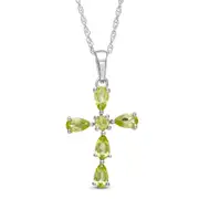 Pear-Shaped and Round Peridot Cross Pendant in Sterling Silver