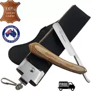 STRAIGHT CUT THROAT WET SHAVING RAZOR+SHARPENING LEATHER STROP/BELT BARBER salon