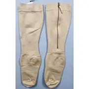 Mid Calf Full Toe Compression Socks Zip Up One Pair Unisex Size XL Beige