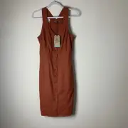 PrAna Womens Orange Hemp Grace Trail Sleeveless Button Front Dress M