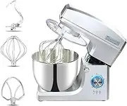 Chef Machine, 1500w Dc Motor Desk Mixer, with Three Mixing Heads for Different Functions, Ncluding Dough Hook, Mixing Stick and Egg Whisk, 7l Stainless Steel Bowl Comes with A Splash Guard.
