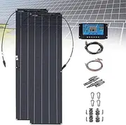 400 Watt Portable Flexible Solar Panel 12-24V 2pcs 200W Monocrystalline Solar Panel System kit Off-Grid 40A Charge Controller and Connection Cable for RV Trailer Boat Cabin Camper