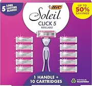 BIC Soleil Click 5 Women's Refillable 5 Blade Razors, Moisture Strip For Enhanced Glide, 1 Handle and 10 Cartridges, 11-Piece Razor Gift Set, Great Gift Idea