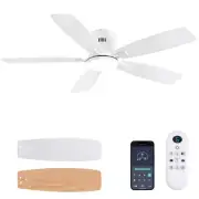 52inch Flush Mount Ceiling Fans with Lights and Remote/APP Control, Dimmable ...