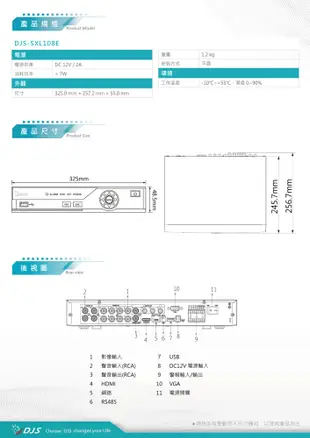 昌運監視器 DJS-SXL108E 8路 IVS DVR 含8TB 325x257x55mm (10折)