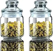Chinese Tea Caddy,Ceramic jar, Set of 2 Round Glass Jar s Coffee Tins with Airtight Lids Smooth and Transparent Glass Jars Coffee Snack Nuts Cookie Jar Loose Tea Storage Containers(750ML)