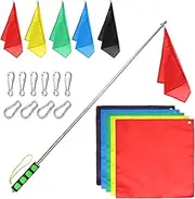 MANOPAWS 5Pcs Horse Training Flag and 55in Telescoping Pole with Hook for Horse Lunging Training,Retractable Horse Training Equipment Horse Flag with Clips (Horse Flag)
