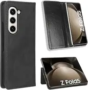 Fashion Solid Color Protection Cover Compatible with Samsung Galaxy Z Fold5 Fold 5 SM-F946B Phone Shell Magnetic Flip Cover Type Phone Case (Black,Samsung Z Fold5)