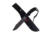 M-Tech USA Black Rubber Handle Sawback Knife with Sheath (K-MT-20-57BK)