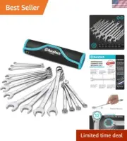 Comprehensive 15-Piece Chrome Vanadium Wrench Set with Rolling Storage Pouch