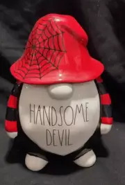 Rae Dunn HANDSOME DEVIL Ceramic Halloween Gnome Canister w/ Lid - Cookie Jar
