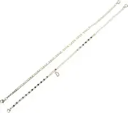 [LALADEFIEE] 2pcs Stackable Women' Ankle Bracelets Dainty Zircon Letter Anklets Jewelry Simple Chain Design for Layering and Everyday Wear, 29.00X0.50X0.20CM, Stainless steel, copper, zircon, no