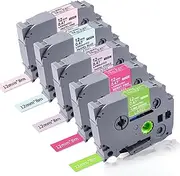 Compatible for Brother P Touch Label Tape TZe-MQP35 MQG35 MQF31 MQE31 MQ531 TZ Tape 12mm 0.47 Laminated Tape(White on Berry Pink/Lime Green, Pastel Pink/Purple/Blue)for Brother PTD210 PTD400, 5 Packs