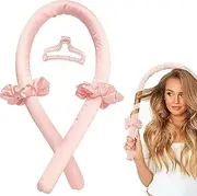 Heatless Hair Curlers For Long Hair to Sleep Overnight, MH MOIHSING Women Girls Silk Ribbon Hair Rod, No Heat Silk Curls Headband, Soft Foam Hair Rollers, Curling Ribbon for Natural Hair, Pink