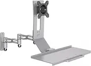 Wall Mount Workstation, Height Adjustable Full Motion Arms with Single Monitor Mount and Foldable Keyboard Tray Heavy Duty Metal Stand Up Computer Station for Office Home