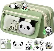 LeoLeoyy Pencil Case, Cute Pencil Case with Compartments, Large Capacity Panda School Supplies Animal Pencil Cases, Panda Stationery Cases, Pencil Pouch with Zipper for Pens, Pencils (Green)