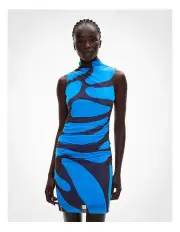 [Witchery] Gather Mesh Mini Dress in Azure Print