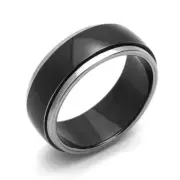 Men Women 8MM Comfort Fit Titanium Wedding Band 2Tone Finish Black Spinner Ring