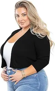[AusLook] Women's Plus Size Shrug 3/4 Sleeve Lightweight Open Front Knit Cropped Bolero Cardigan Sweater L-5X