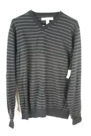 Amazon Essentials Womens V Neck Long Sleeve Black Striped Sweater Size Large