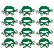 12 Pcs Wrist Bells, Jingle Bells Christmas Hand Bells with 4 Bells Green