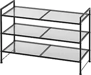 SimpleHouseware 3-Tier Stackable Mesh Shoe Rack with Shelves for Storage Organiser, Black