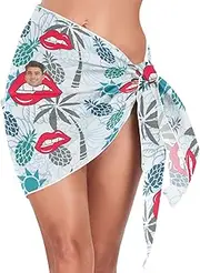 [GuoChe] Custom Face Bathing Suit Cover Casual Beach Wrap Skirts for Beach Vacation Swim Skirt S Kisses Husband Tropical Trees