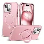 Designed for Case with Magnetic Invisible Ring Stand iPhone 15 Plus Rose Gold