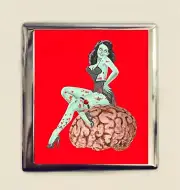Retro Zombie Woman Cigarette Case Business Card ID Holder Wallet Vintage Horror