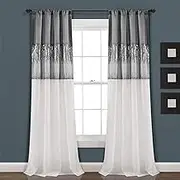 Lush Decor Night Sky Window Curtain Panel for Living, Bedroom, Dining Room (Single Curtain), 42" W x 84" L, Gray & White