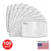 100-Pack Universal Activated Carbon Replacement PM2.5 Filter for Face Masks