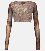 [Jean Paul Gaultier] Jean Paul Gaultier x KNWLS printed mesh crop top AU 14 brown