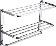 3-Tier Bathroom Shelf with Towel Bars, Stainless Steel Wall Mounting Rack,29-...