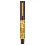 Hongdian N24 Fountain Pen Fine Nib, Golden Dragon Stereoscopic Carving with R...