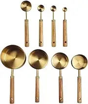 STOBAZA Stainless Steel Measuring Cups and Spoons Set 8 Pcs in 1 Set Stackable Measuring Cup Kitchen Baking Tools with Wood Handle for Wine Ingredients Milk Powder