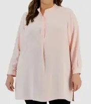Anne Klein Women's Pink Split Neck Long Sleeve Tunic Blouse Top Plus Size 1X