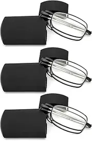 REAVEE 3 Pack Folding Reading Glasses for Men Women, Blue Light Blocking Computer Readers Spring Hinge with Small Case