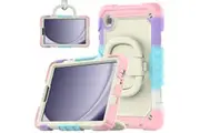 WASSUP Samsung Galaxy Tab A9 8.7 inch 2023 Case With Screen Protector 360 Degree Handle Ring Folding Stand-RainbowPink