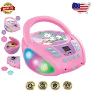 Portable Unicorn Bluetooth CD Player for Kids with Microphone & Light Effects