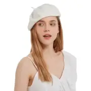 Cotton French Beret Hat Summer Knitted Soft Thin Beret Hat 7 1/4-7 1/2 White